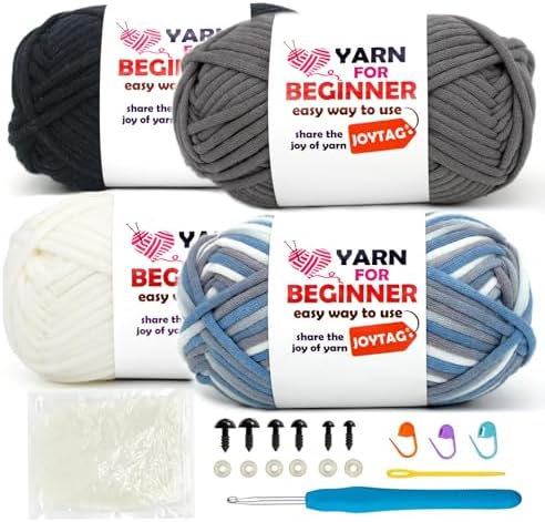 4 Pack Rainbow Beginner Crochet Yarn for Crocheting and Knitting Multicolor Cotton Crochet Yarn for Beginners with Easy-to-See Stitches Cotton-Nylon Blend Easy Yarn for Beginners(Blue Grey) by JOYTAG