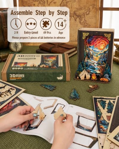 3D Puzzles for Adults-Starry River Quest, DIY Storybook Book Nook Nightlight, Wooden Building Kit Storybook Puzzle, Home Decor Gift for Adults Book Lovers - Image 5