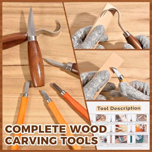 Wood Carving Tools Kit - 40pcs Whittling Kit with Mini Bench Vise, 6pcs Knives, 7pcs Blocks, 12 Colors of Paint, 6 Template, Gloves, Manual, Complete Woodworking Set for Beginners, Whittling Gifts - Image 4