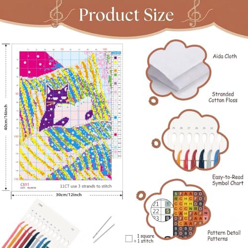 Black Cat Reading Book Stamped Cross Stitch Kits for Beginner 12x16 Inch - Image 6