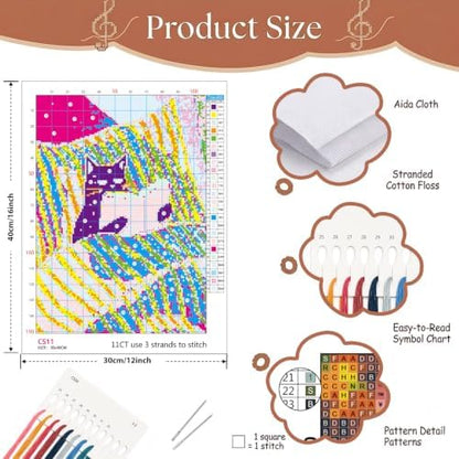 Black Cat Reading Book Stamped Cross Stitch Kits for Beginner 12x16 Inch - Image 6