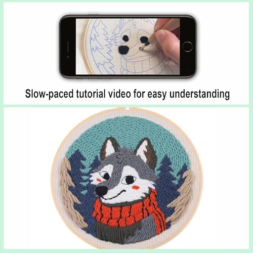 Myfelicity Punch Needle kit, a Beginner Set with Wolf Pattern Design, Suitable for Beginners and Adults with 7.9-inch Hoop - Image 2