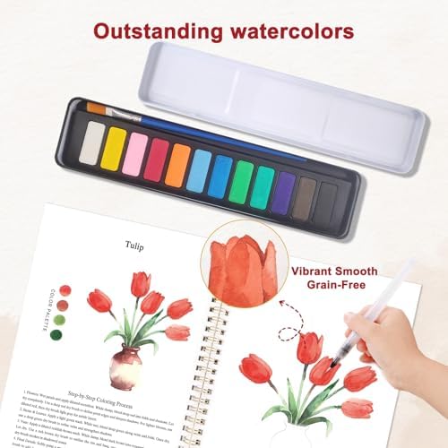 Flowers Watercolor Workbook, Watercolor Painting Book Kit - Image 5