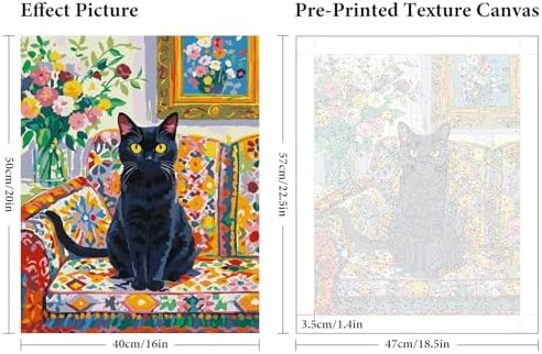 Fountor Cat Paint by Numbers Kit for Adults Beginner, Black Cat Adult Paint by Number Kits on Canvas Without Frame, Cat Flowers Oil Painting by Numbers for Home Decor Gift 16” W x 20”L - Image 3