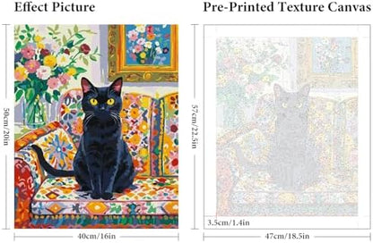 Fountor Cat Paint by Numbers Kit for Adults Beginner, Black Cat Adult Paint by Number Kits on Canvas Without Frame, Cat Flowers Oil Painting by Numbers for Home Decor Gift 16” W x 20”L - Image 3