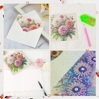 6pcs creative gift of diamond art painting birthday cards - flowers chrysanthemum, greeting card with envelope, handmade DIY painting birthday card art craft card kit postcards for family and friends - Image 4