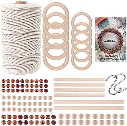 120pcs Macrame Kits for Beginners 3mm x 220yards Natural Cotton Macrame Cord Wall Hanging Kit, Best Macrame Supplies for Macrame Plant Hanger with Wooden Beads,Wooden Rings,Wooden Sticks,S Hooks by MAOQIAN