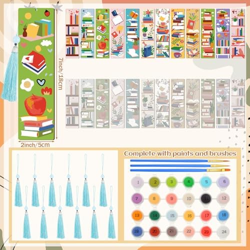 Kosiz 12 Pcs Book Paint by Number Kit for Adult Wood Bookmark - Image 3