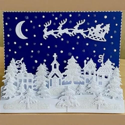 Scrapbooking Die-Cuts, Christmas Metal Cutting Dies for Card Making, Paper Craft Punch Template, Background Embossing Stencils, DIY Album Décor (Christmas Tree and Deer House-14x10.8cm) by FAWENUCY