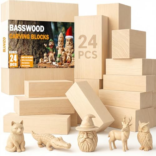 Basswood Carving Blocks 24 PCS: Whittling Wood Blanks in 3 Different Sizes by YourTrustedCompanionontheCarvingJourney