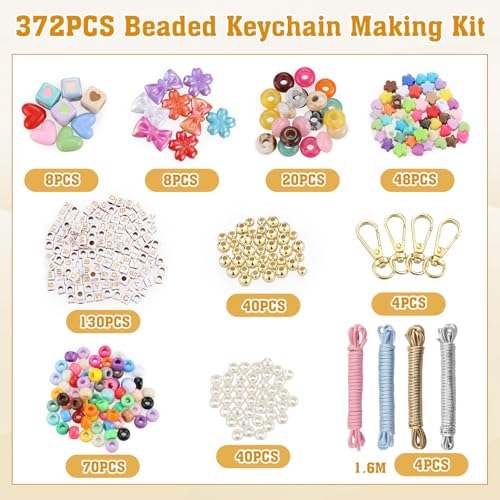 BESARME Beaded Keychain Making Kit, 372 Pcs, Colorful Alphabet Beads - Image 3