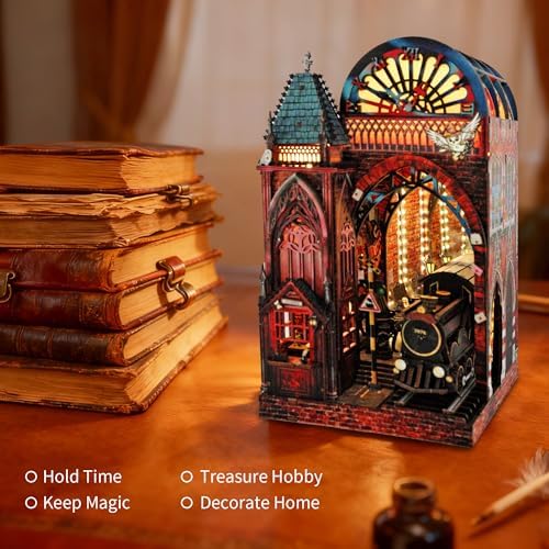 Magic Platform DIY Book Nook Kit Interactive 3D Wood Puzzle LED Magical Miniature with Infinite Mirror Extension Space DIY Bookshelf Insert Decor Gifts Miniature House Magic Express Diorama Scenery - Image 5