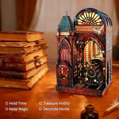 Magic Platform DIY Book Nook Kit Interactive 3D Wood Puzzle LED Magical Miniature with Infinite Mirror Extension Space DIY Bookshelf Insert Decor Gifts Miniature House Magic Express Diorama Scenery - Image 5