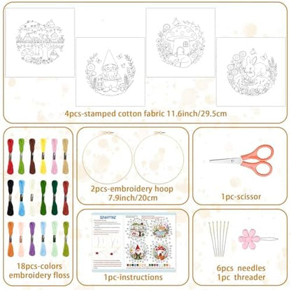 BEUNITONE 4 Set Embroidery Kit for Beginners, Fairy Tale Pattern Cross Stitch Kits, Needlepoint Kits for Adults with Instructions and Full Kit, Funny Hand Embroidery Patterns for Cloth and Home Decor - Image 2