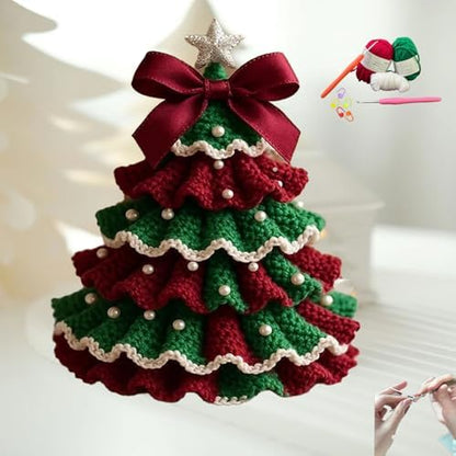 PMDYBY DIY Crochet Christmas Tree Kit,2026 News Crochet Christmas Ornaments,Beginner Christmas Kit,Tree Bow Pearl Embellishment,ChristmasCraftKit with Yarn Hook Beads Instructions(Red & Green) by Unknown