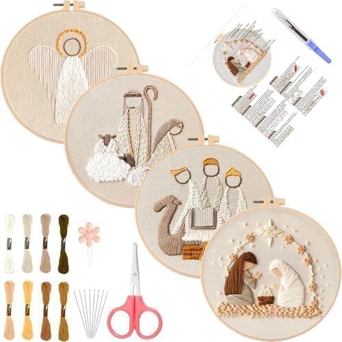 YOUDRN Nativity Scene Embroidery Kit, 4 Set Christmas Embroidery Kits by YOUDRN