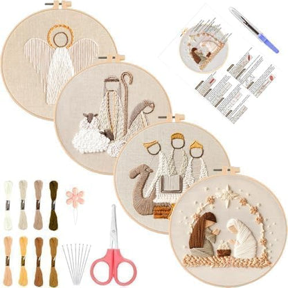 YOUDRN Nativity Scene Embroidery Kit, 4 Set Christmas Embroidery Kits by YOUDRN