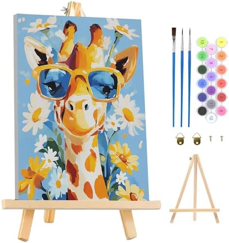 MAXBYE Framed Paint by Numbers Kits for Adults Beginners with Wooden Easel, Animal Giraffe Crafts Art Kit with Frame, DIY Canvas by Numbers for Gift Home Wall Decor 10×14 in by MAXBYE