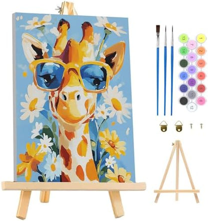 MAXBYE Framed Paint by Numbers Kits for Adults Beginners with Wooden Easel, Animal Giraffe Crafts Art Kit with Frame, DIY Canvas by Numbers for Gift Home Wall Decor 10×14 in by MAXBYE