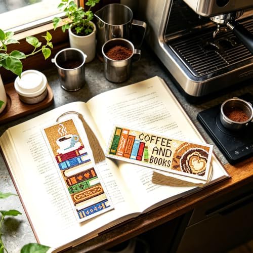 ACRNIGHEET 6PCS Cross Stitch Bookmark Kit for Beginner Stamped Cross Stitch Kits for Adults Book&Coffee DIY Tassel Embroidery Bookmark Kits Needlepoint Kit with Instructions Craft Gift 8.5''x3'' 11CT - Image 6
