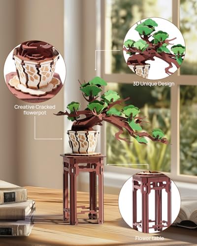 3D Wooden Puzzle for Adults - Evergreen Pine Bonsai, DIY Wood Model Kit, Creative Craft Kit, Unique Gift and Home Decor for Nature Lovers (115PCS) - Image 3