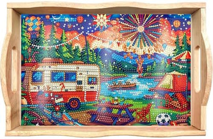 DOTSOPS 5D Diamond Art Kits for Adults Wooden Serving Tray with Handle by DOTSOPS