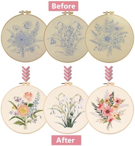 3 Packs Embroidery Kit for Adults, Embroidery for Beginners (Floral) - Image 2