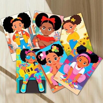 6 Pack African Girl Paint by Numbers Kit for Adults, Afro Little Girl Paint by Number Kits, Colorful Paint by Numbers for Adults, Cute Acrylic Painting on Canvas for Home Wall Decor Gift 8x12 Inch - Image 5