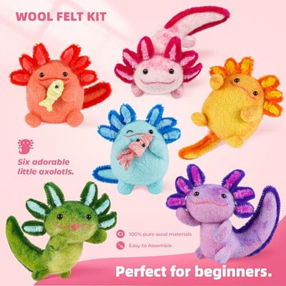 MOREJMTT Needle Felting Kit, 6 PCS Animal Needle Felting Beginner Kits, Wool Felt Needle Felting Tools Foam Pad, Craft Party Supplies for Beginners Adult(6pack Axolotl) - Image 2