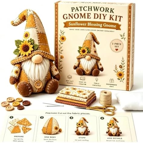 DIY Patchwork Animal Kit,Make Your own Cute Animals; Christmas Elf Patchwork Kit; Suitable for Adults and Beginners as a Sewing Project; Perfect for Home Decor and Gifts (Yellow Sunflowers) by Unknown