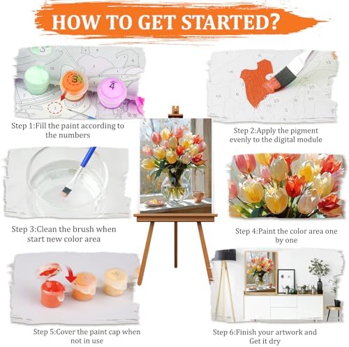MAXBYE Flower Paint by Numbers Kit for Adults, Tulips Paint by Numbers Kits for Beginner, DIY Acrylic Color by Number on Canvas for Home Wall Decor Gift 12X16 Inch - Image 7