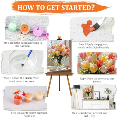 MAXBYE Flower Paint by Numbers Kit for Adults, Tulips Paint by Numbers Kits for Beginner, DIY Acrylic Color by Number on Canvas for Home Wall Decor Gift 12X16 Inch - Image 7