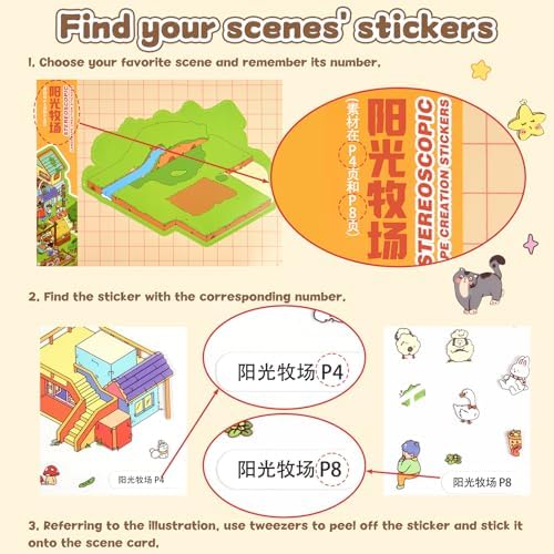 ASTARON 6 Sets DIY Large Size Sticker Scene Book, Make Own Shop Room - Image 5