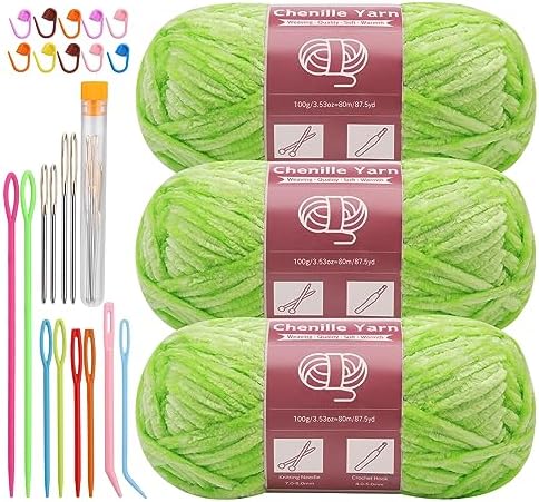 LUNARM Chenille Yarn 3 Pack 3.5oz Chunky Blanket Velvet Yarn 263 Yard by Lunarm