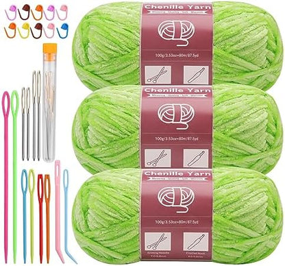 LUNARM Chenille Yarn 3 Pack 3.5oz Chunky Blanket Velvet Yarn 263 Yard by Lunarm