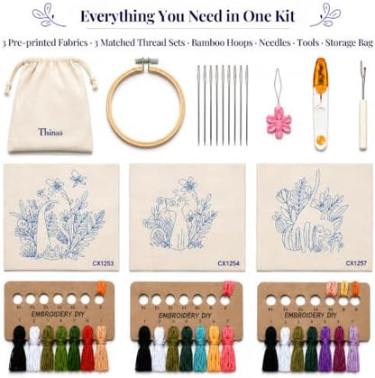 Thinas Embroidery Kit for Beginners Adults, 3 Pack Stamped Cat Cross Stitch Starter Set with Patterns & Video Tutorial, DIY Sewing Craft Supplies for Cat Lovers, Home Decor Gift Idea - Image 3