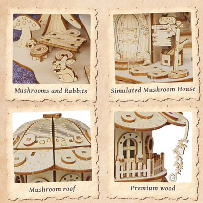 3D Wooden Puzzle for Adults,DIY Creative Mushroom House Model Kit - Image 3