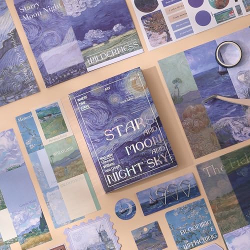Van Gogh Scrapbook Photo Album Supplies Kit with Tweezers and Glue Tape, Aesthetic Vintage Junk Journal Scrapbooking Paper, Sticker Pack, Notebook Craft Supplies, DIY Gift for Adult Men (Oil Painting) - Image 3