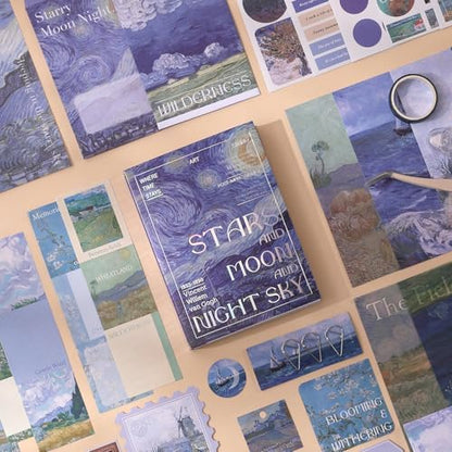 Van Gogh Scrapbook Photo Album Supplies Kit with Tweezers and Glue Tape, Aesthetic Vintage Junk Journal Scrapbooking Paper, Sticker Pack, Notebook Craft Supplies, DIY Gift for Adult Men (Oil Painting) - Image 3