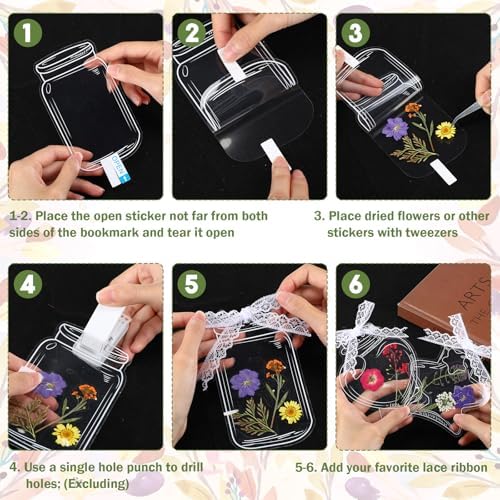 Faccito 135 Pcs Dried Flower Bookmark Making Kit Spring Craft 80 Pressed Flower and 50 Transparent Bookmarks with Hole Puncher Lace Tweezer DIY Book Mark Kits for Classroom Students Adults Party - Image 3
