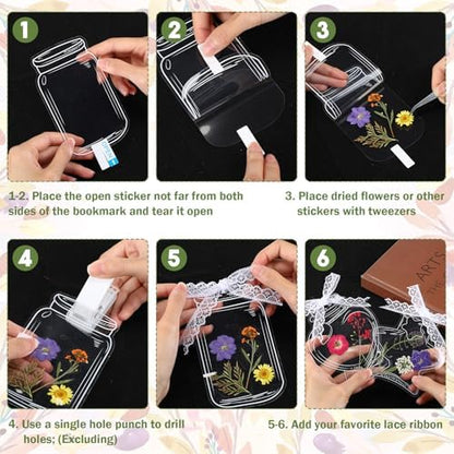 Faccito 135 Pcs Dried Flower Bookmark Making Kit Spring Craft 80 Pressed Flower and 50 Transparent Bookmarks with Hole Puncher Lace Tweezer DIY Book Mark Kits for Classroom Students Adults Party - Image 3