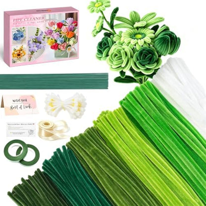 AHAMETON 620Pcs Green Pipe Cleaners Flower Kit,Chenille Stems Craft by AHAMETON