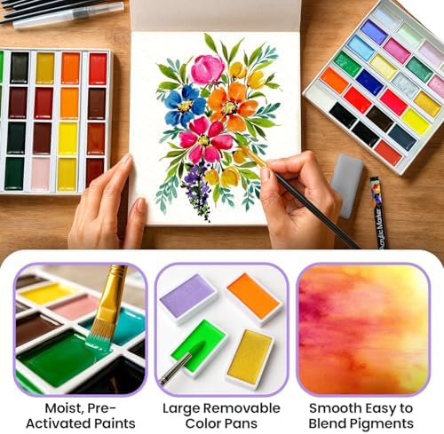 Chalkola 48 Semi Moist Water Colors Paint Adult Set - Professional XL Pans - Image 3
