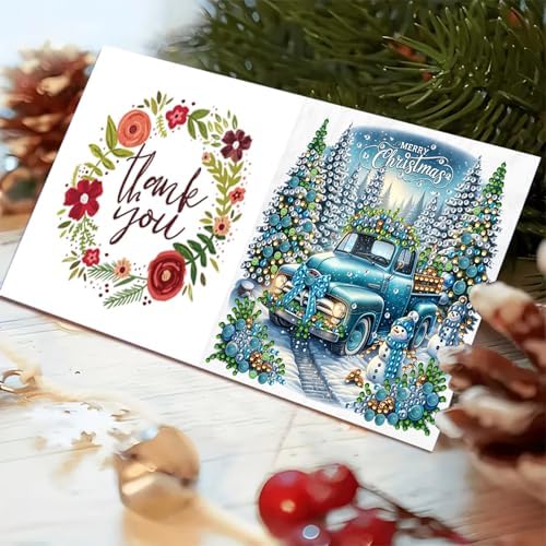 6pcs DIY Diamond Art Painting Christmas Greeting Cards Set Vintage Truck - Image 6