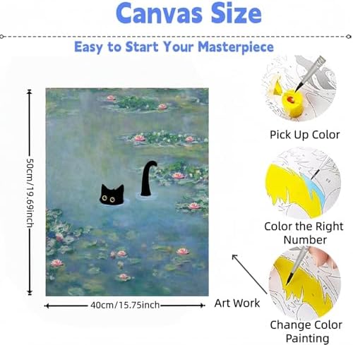 DOTSTART Paint by Numbers Kit for Adults, Vintage Monet Water Lilies Cat Canvas Adult Paint by Number Kits, Acrylic Paint by Number Canvas for Adult Beginners, Home Wall Art Decor, 16X20 inch - Image 2