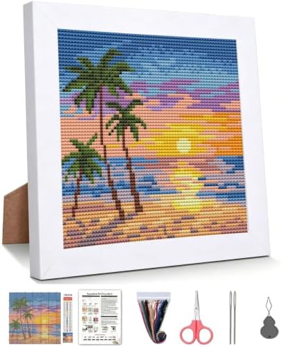 WUSARPLY Sunset Landscape Stamped Cross Stitch Kits for Adults with Framed by WUSARPLY
