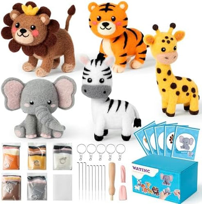 WATINC Needle Felting Kit - 5 Set Unique Different Cute Doll Wool Felt Needle Tools Foam Pad Instruction, DIY Home Decoration Craft Party Supplies for Art Work Starter Beginners (Wild Animal) by WATINC