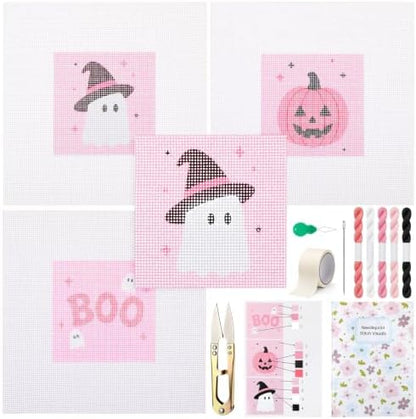 Chumia 3 Pcs Halloween Needlepoint Canvas Kit for Adult 13ct 8" x 8" by Chumia