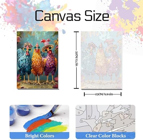 Hestarcul Framed Paint by Numbers Kit for Adults,Painting by Numbers Kits with Framed on Canva for Beginner,DIY Watercolor Oil Painting Frame for Birthday Gift Decor for Home Wall. (chicken1) - Image 2