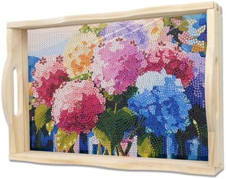 EWJRNSF 5D Diamond Painting Flowers Diamond Art Kits for Adults Wooden Serving Trays with Handles Big Gem Arts and Craft Gifts Trays Decor Gift Home Decor 9.8x13.8 Inches Hydrangea by EWJRNSFDiamondPainting